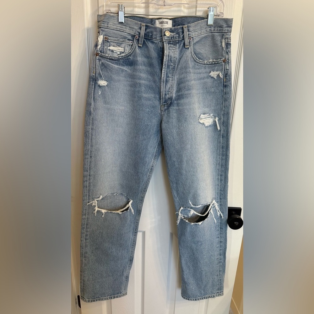 Agolde 90’s Mid Rise Distressed Straight Leg Jeans Size 28 $268 - Picture 5 of 7